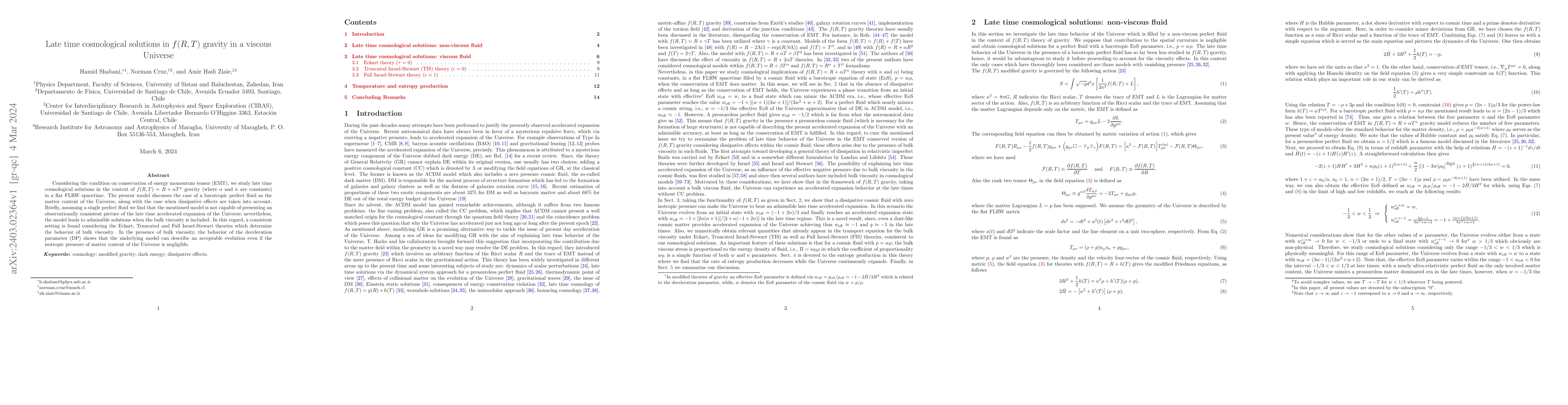 Thumbnail for Late time cosmological solutions in $f(R,T)$ gravity in a viscous
  Universe
