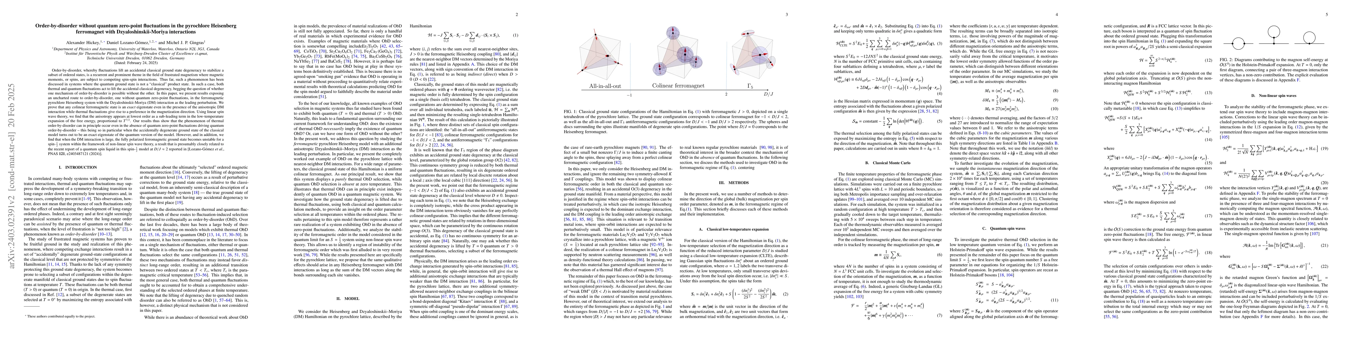Thumbnail for Order-by-disorder without quantum zero-point fluctuations in the
  pyrochlore Heisenberg ferromagnet with Dzyaloshinskii-Moriya interactions