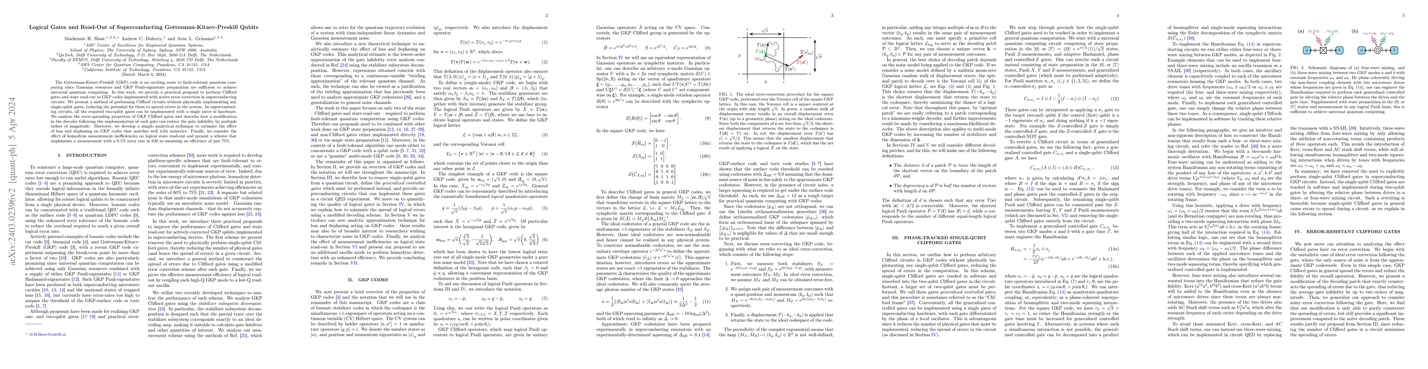Thumbnail for Logical Gates and Read-Out of Superconducting Gottesman-Kitaev-Preskill
  Qubits