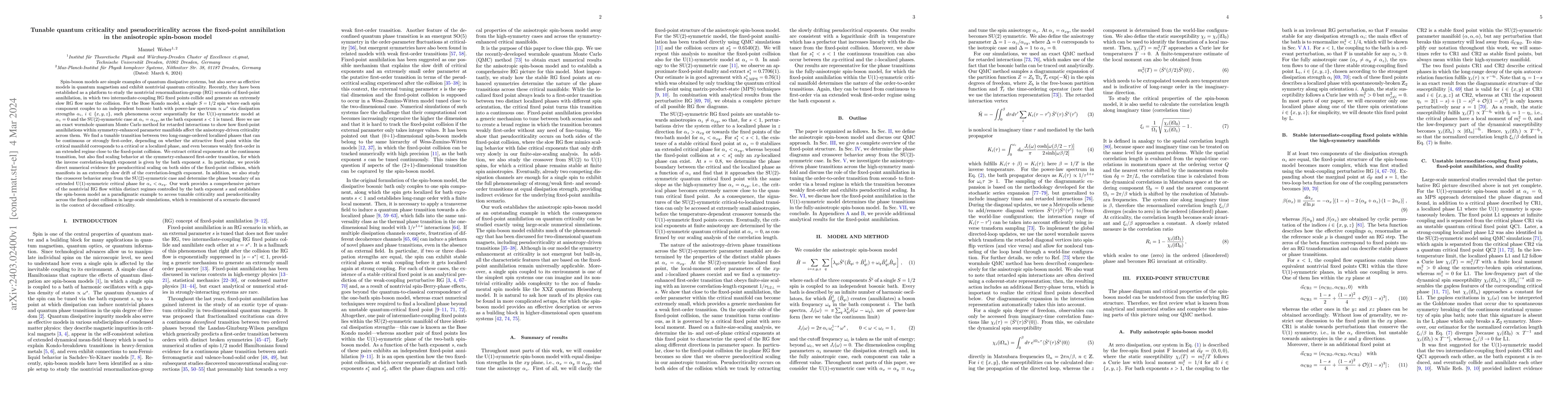 Thumbnail for Tunable quantum criticality and pseudocriticality across the fixed-point
  annihilation in the anisotropic spin-boson model