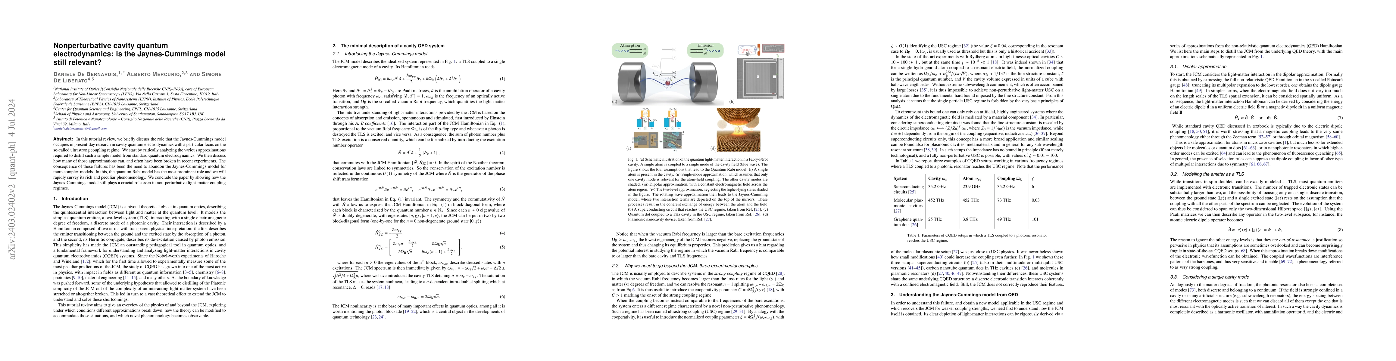 Thumbnail for Nonperturbative cavity quantum electrodynamics: is the Jaynes-Cummings
  model still relevant?