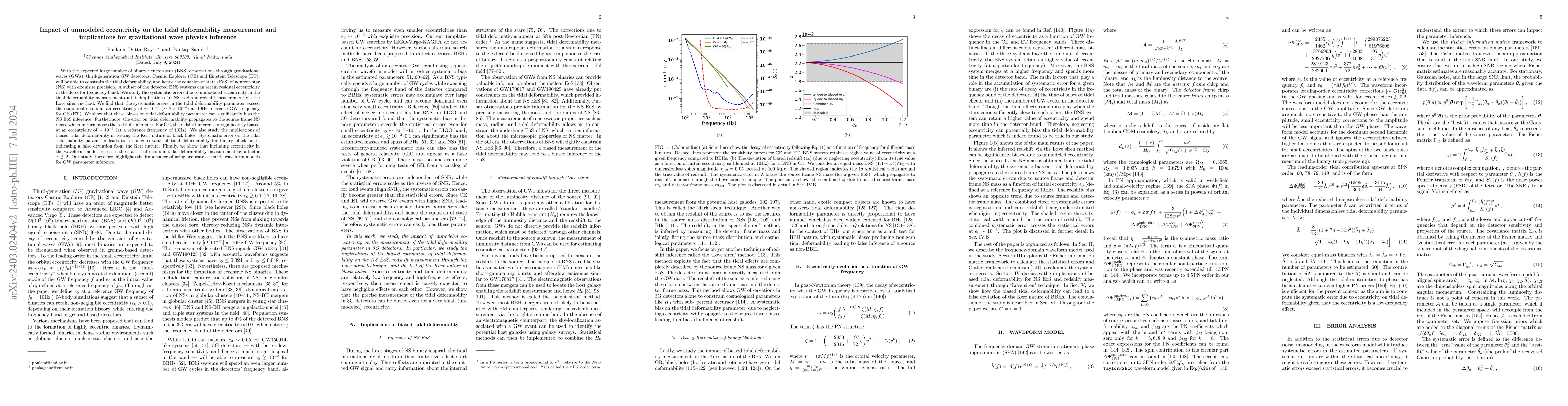 Thumbnail for Impact of unmodeled eccentricity on the tidal deformability measurement
  and implications for gravitational wave physics inference