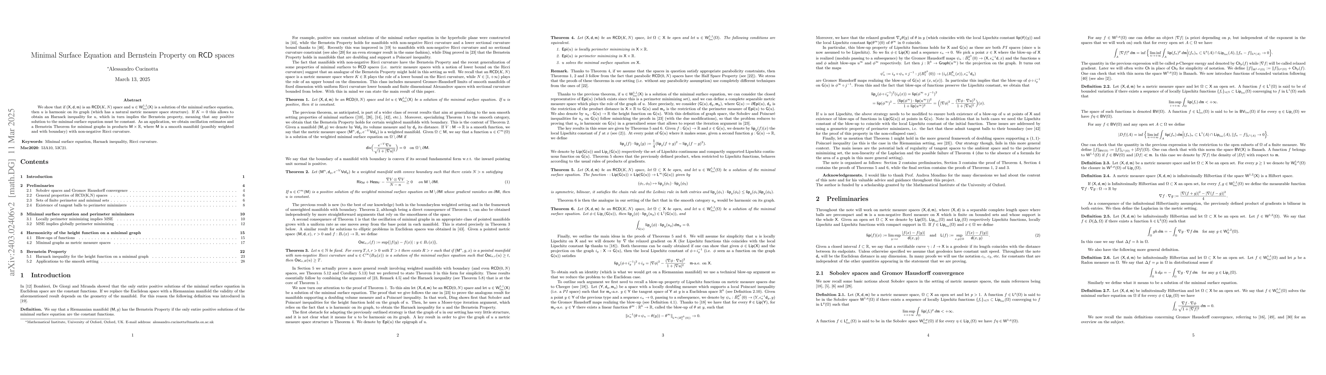 Thumbnail for Minimal Surface Equation and Bernstein Property on RCD spaces
