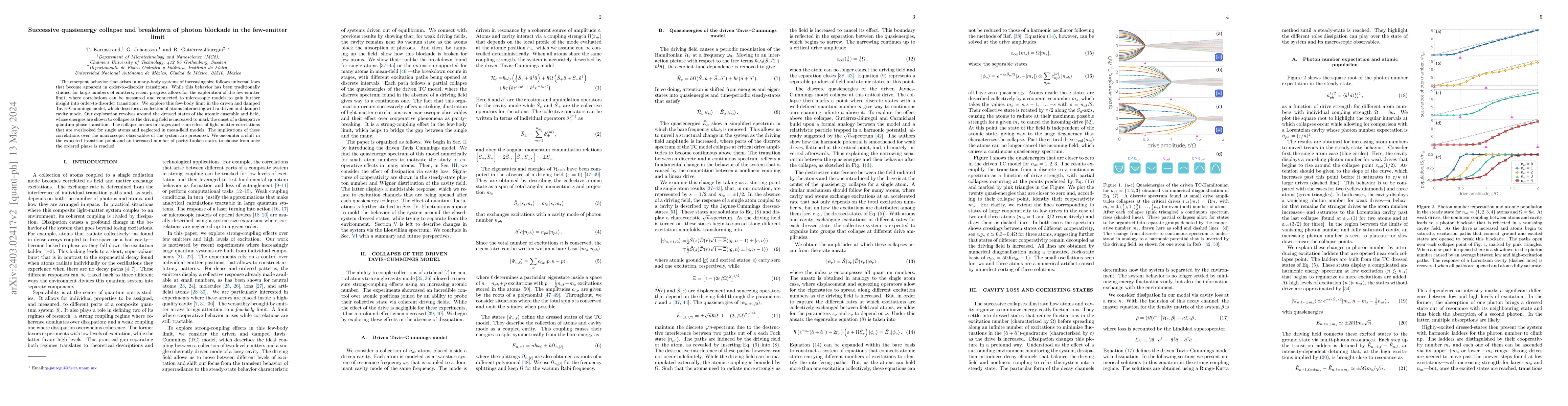 Thumbnail for Successive quasienergy collapse and breakdown of photon blockade in the
  few-emitter limit