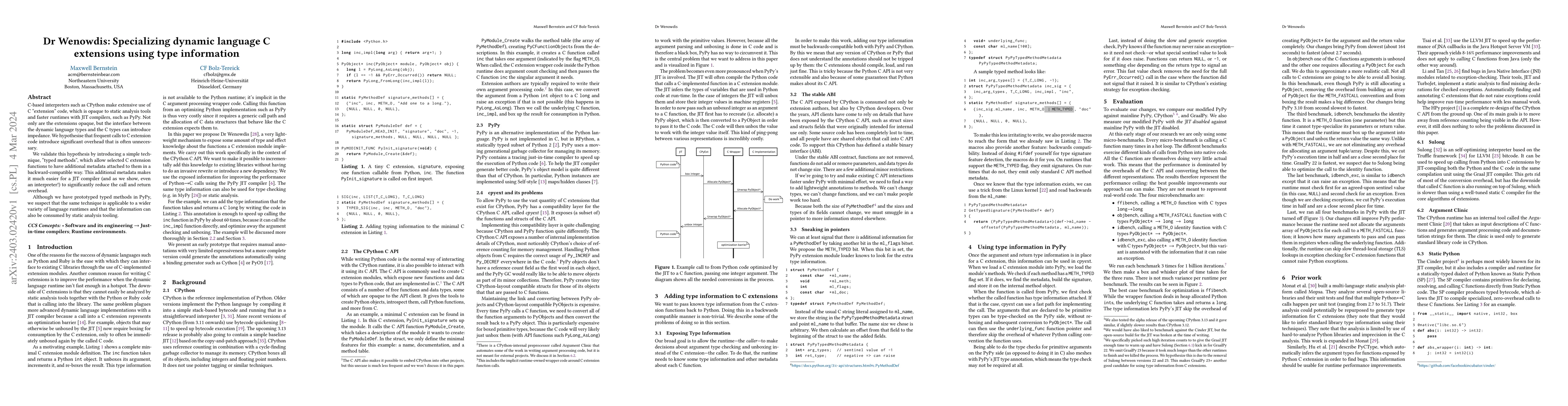 Thumbnail for Dr Wenowdis: Specializing dynamic language C extensions using type
  information
