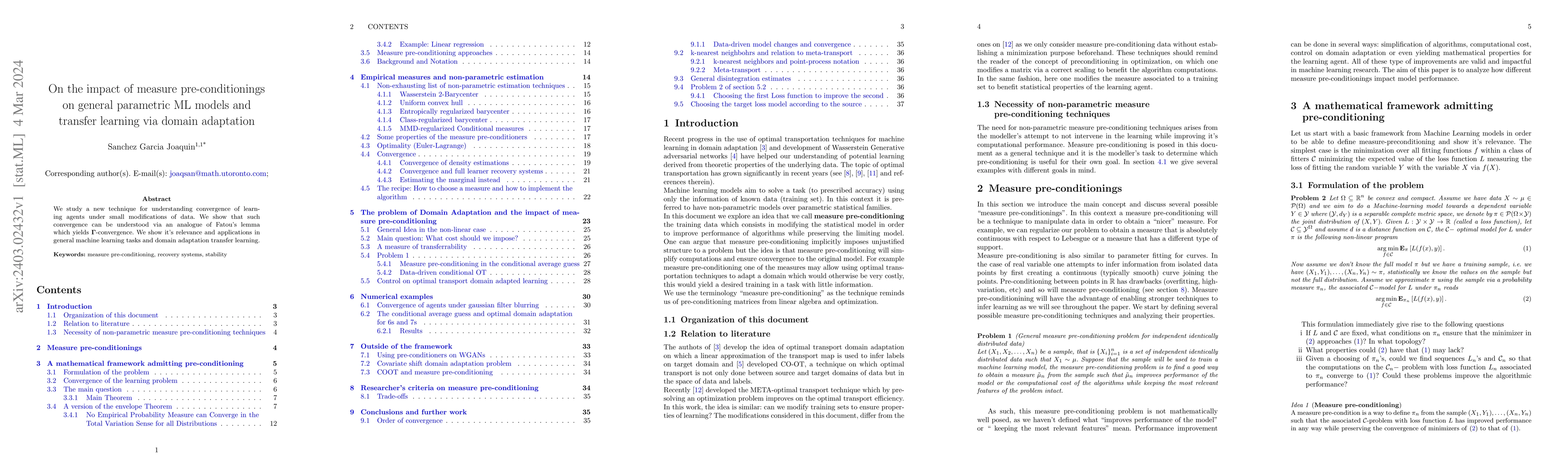 Thumbnail for On the impact of measure pre-conditionings on general parametric ML
  models and transfer learning via domain adaptation