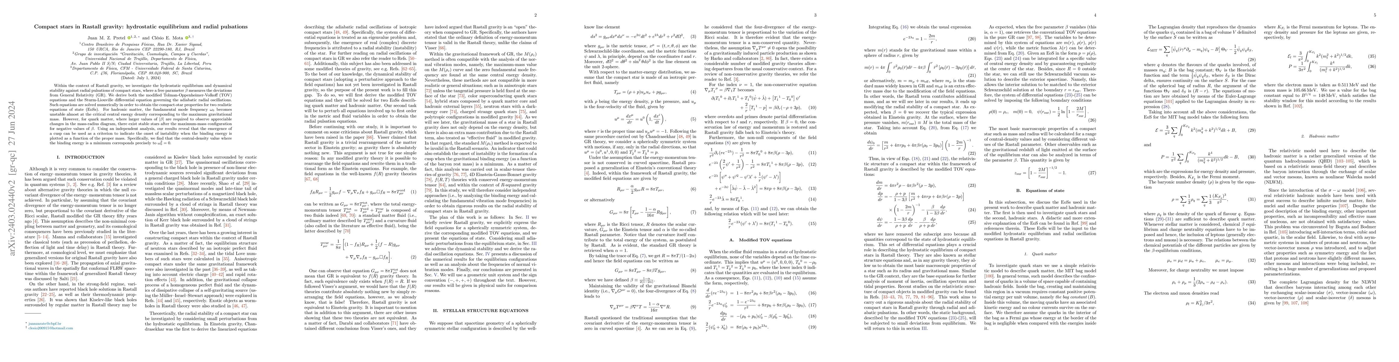 Thumbnail for Compact stars in Rastall gravity: hydrostatic equilibrium and radial
  pulsations