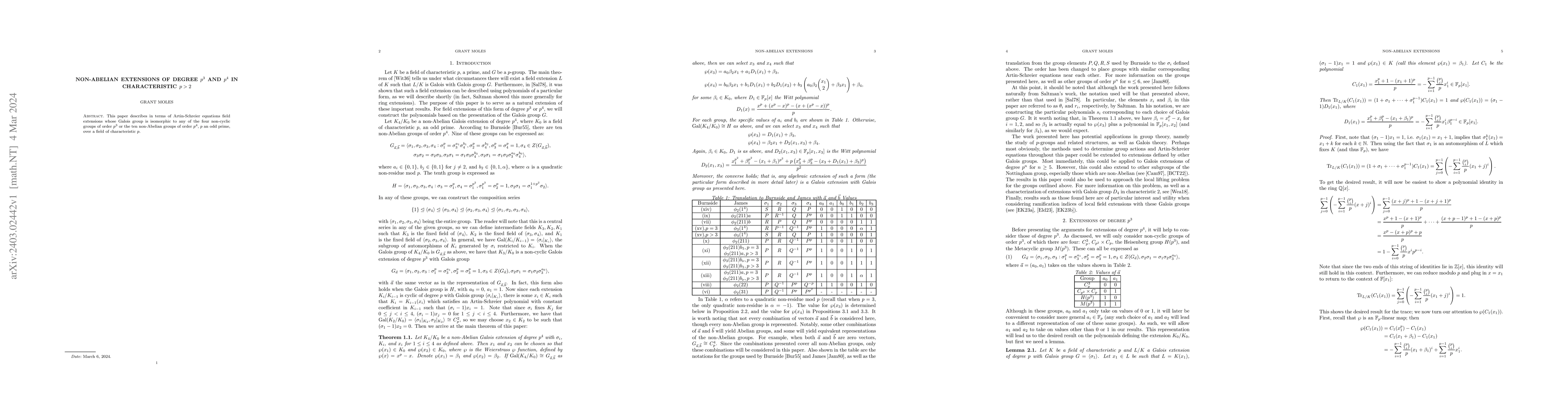 Thumbnail for Non-Abelian extensions of degree $p^3$ and $p^4$ in characteristic $p>2$
