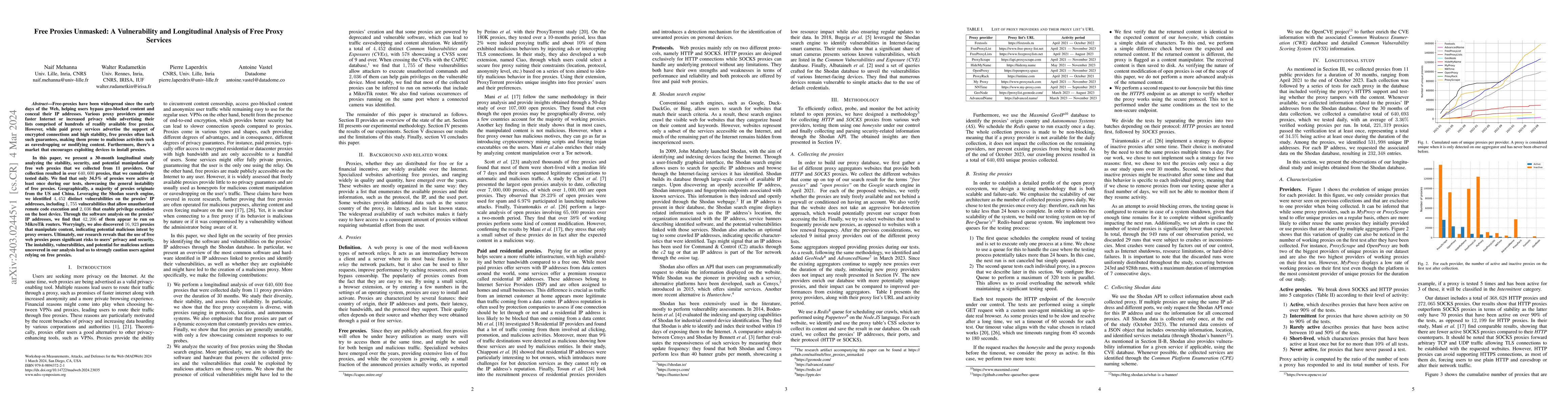 Thumbnail for Free Proxies Unmasked: A Vulnerability and Longitudinal Analysis of Free
  Proxy Services