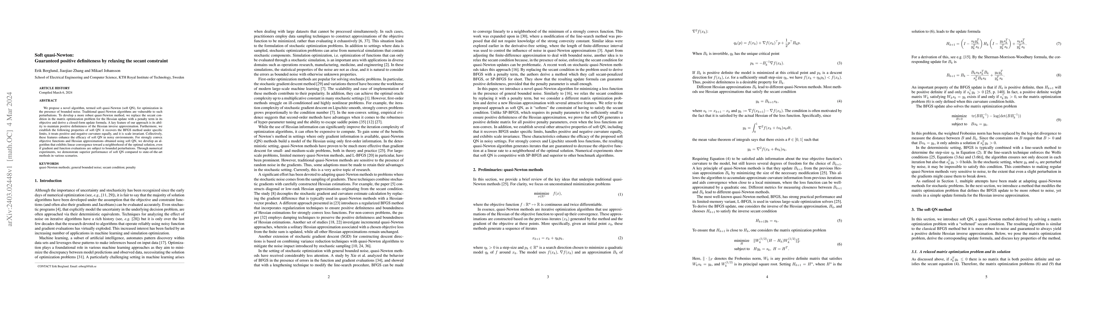 Thumbnail for Soft quasi-Newton: Guaranteed positive definiteness by relaxing the
  secant constraint