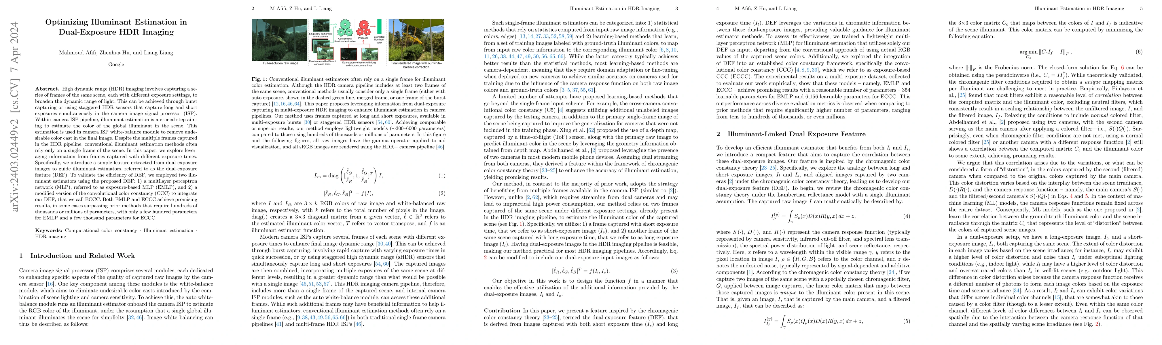 Thumbnail for Optimizing Illuminant Estimation in Dual-Exposure HDR Imaging