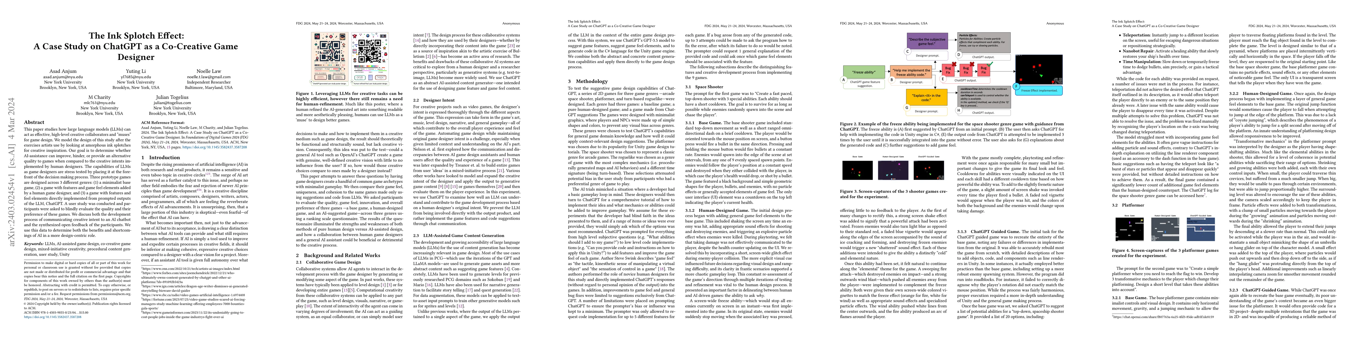 Thumbnail for The Ink Splotch Effect: A Case Study on ChatGPT as a Co-Creative Game
  Designer
