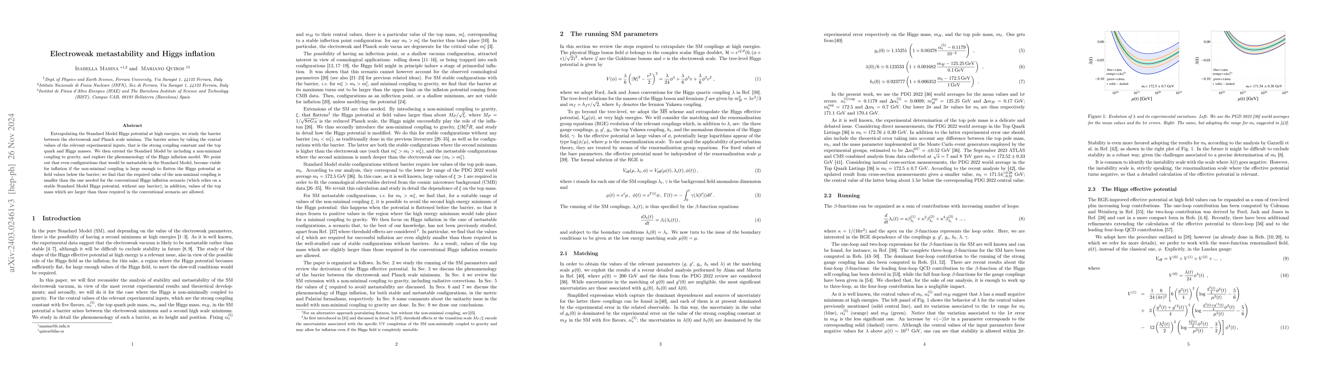 Thumbnail for Electroweak metastability and Higgs inflation