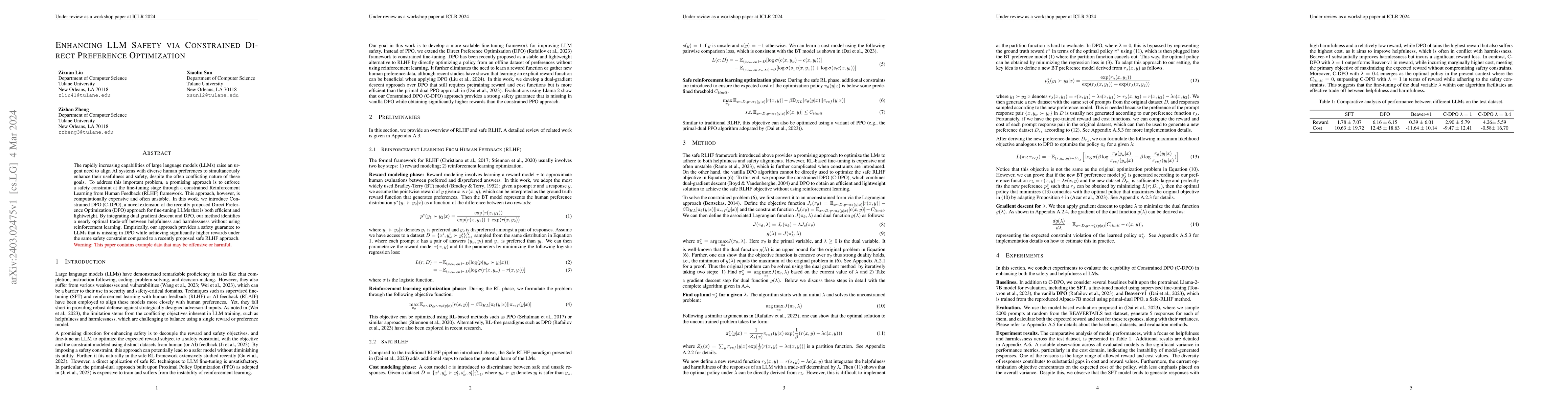 Thumbnail for Enhancing LLM Safety via Constrained Direct Preference Optimization
