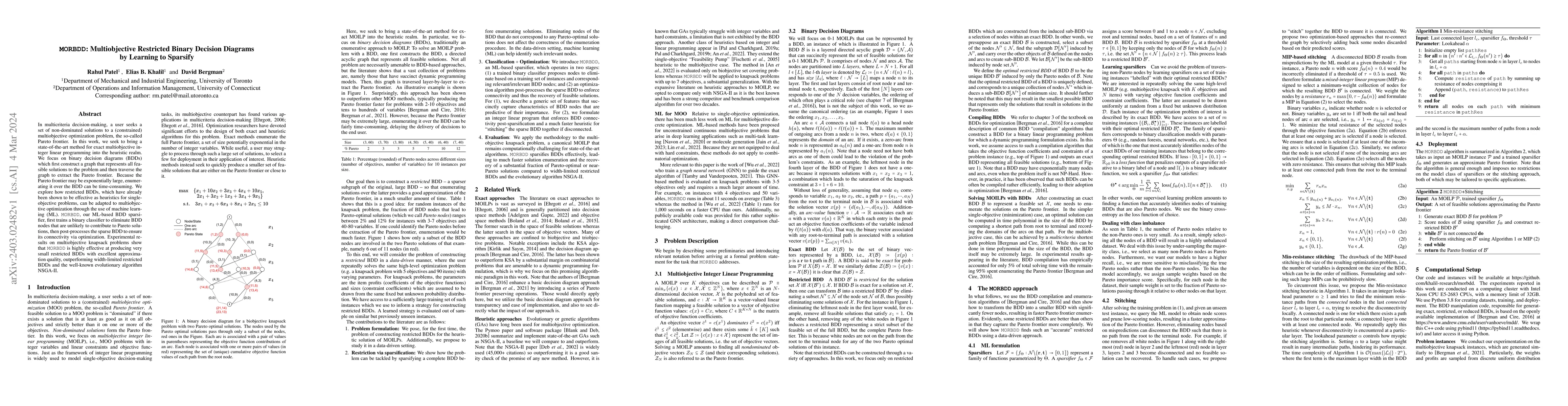 Thumbnail for MORBDD: Multiobjective Restricted Binary Decision Diagrams by Learning
  to Sparsify
