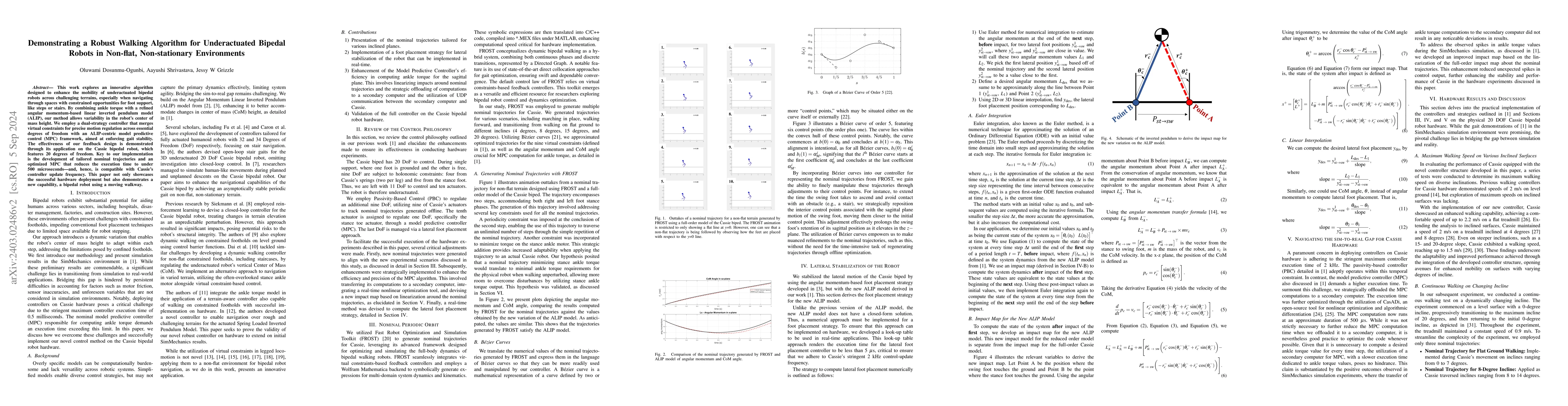 Thumbnail for Demonstrating a Robust Walking Algorithm for Underactuated Bipedal
  Robots in Non-flat, Non-stationary Environments