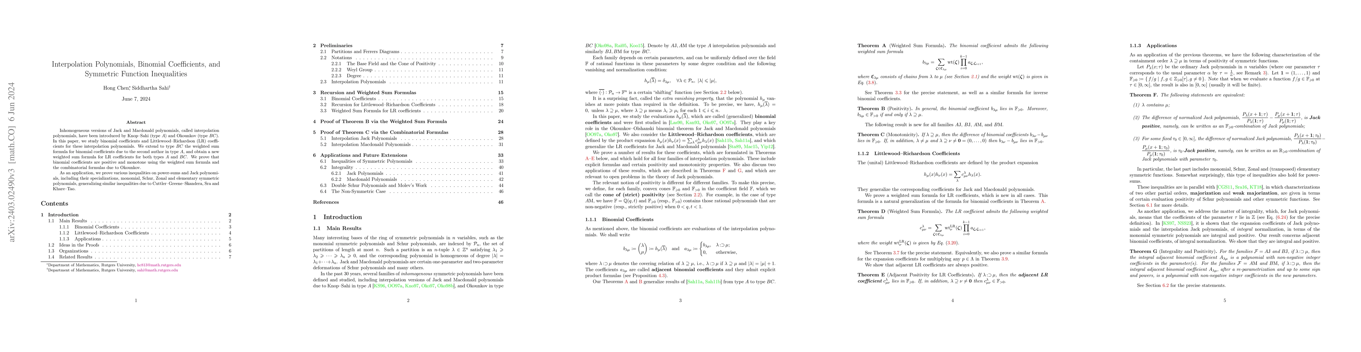 Thumbnail for Interpolation Polynomials, Binomial Coefficients, and Symmetric Function
  Inequalities