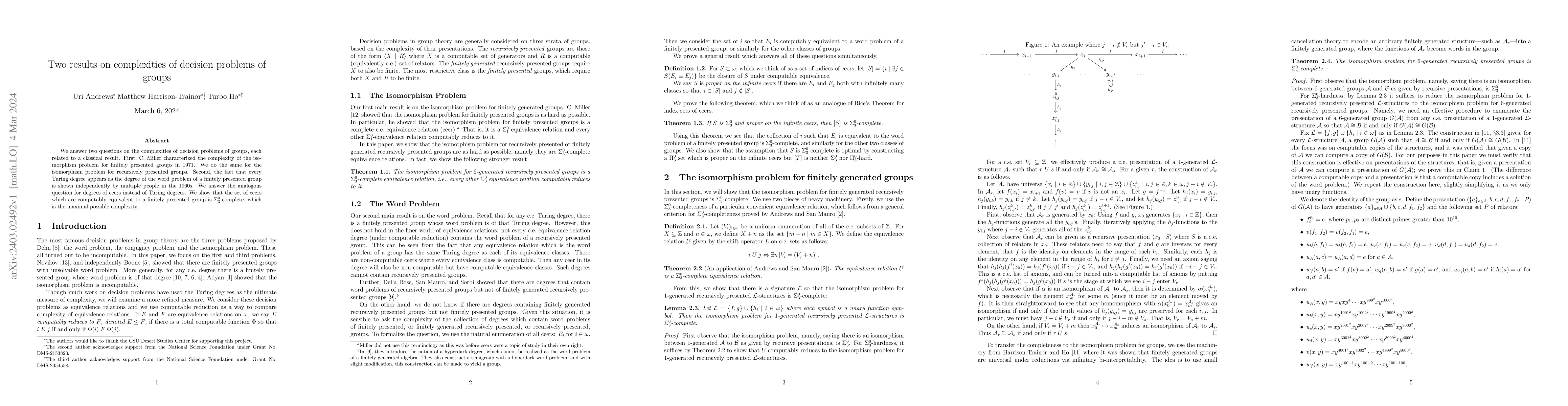 Thumbnail for Two results on complexities of decision problems of groups