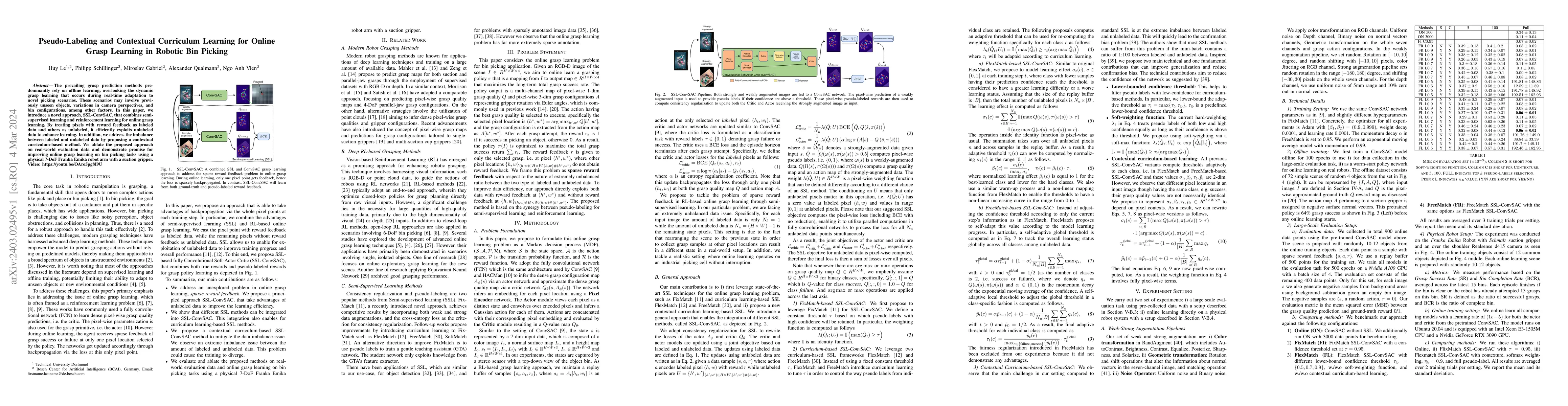 Thumbnail for Pseudo-Labeling and Contextual Curriculum Learning for Online Grasp
  Learning in Robotic Bin Picking