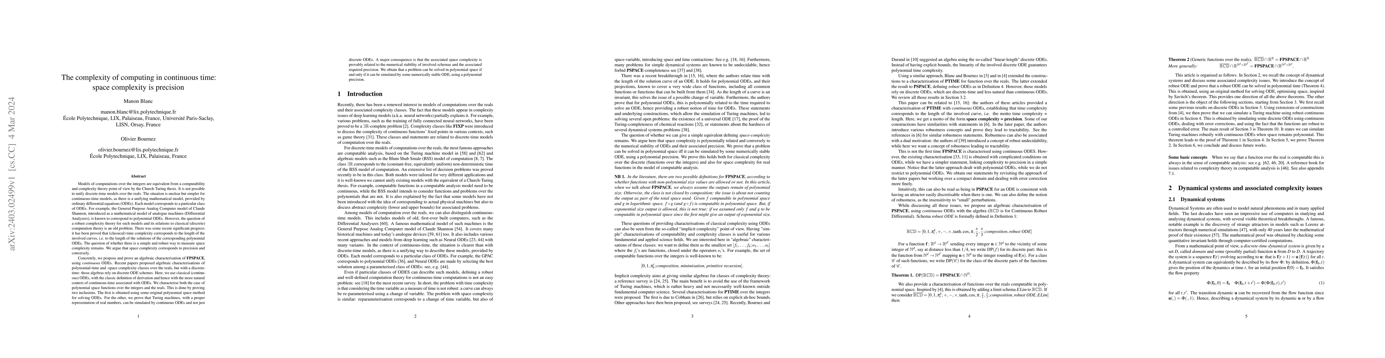 Thumbnail for The complexity of computing in continuous time: space complexity is
  precision