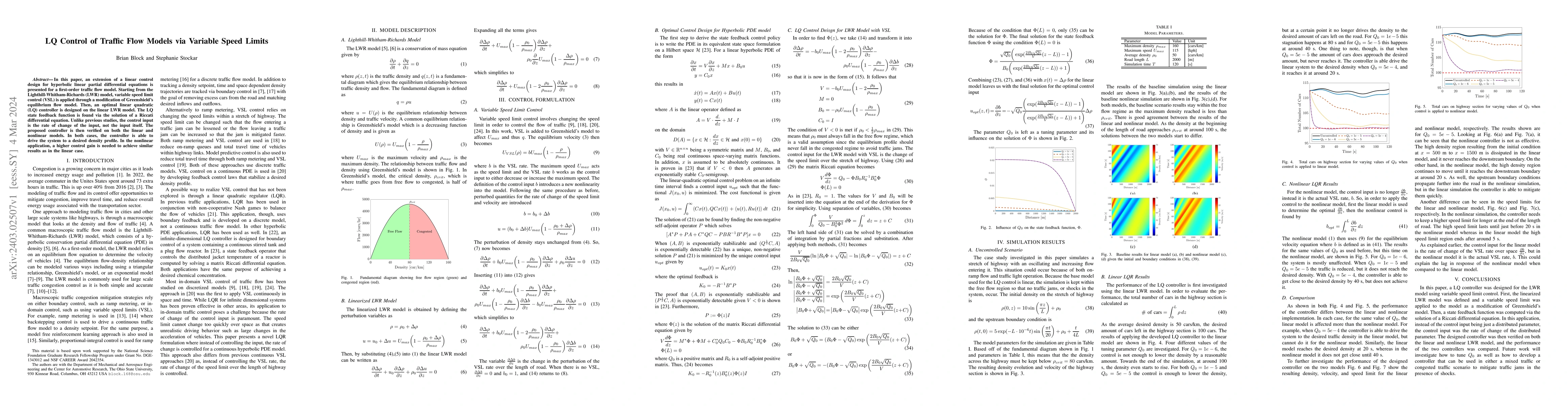 Thumbnail for LQ Control of Traffic Flow Models via Variable Speed Limits