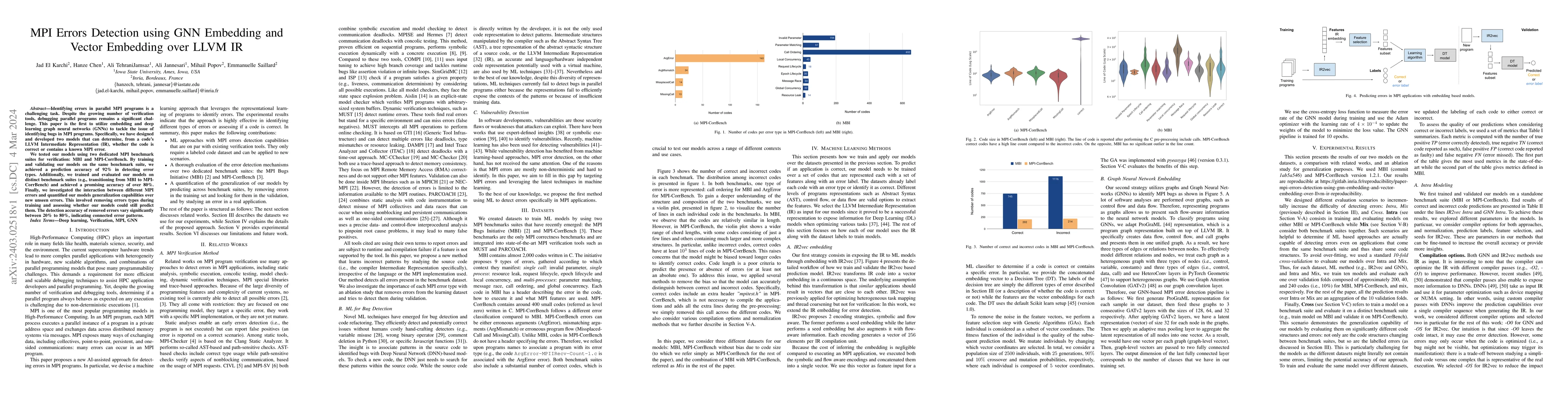 Thumbnail for MPI Errors Detection using GNN Embedding and Vector Embedding over LLVM
  IR
