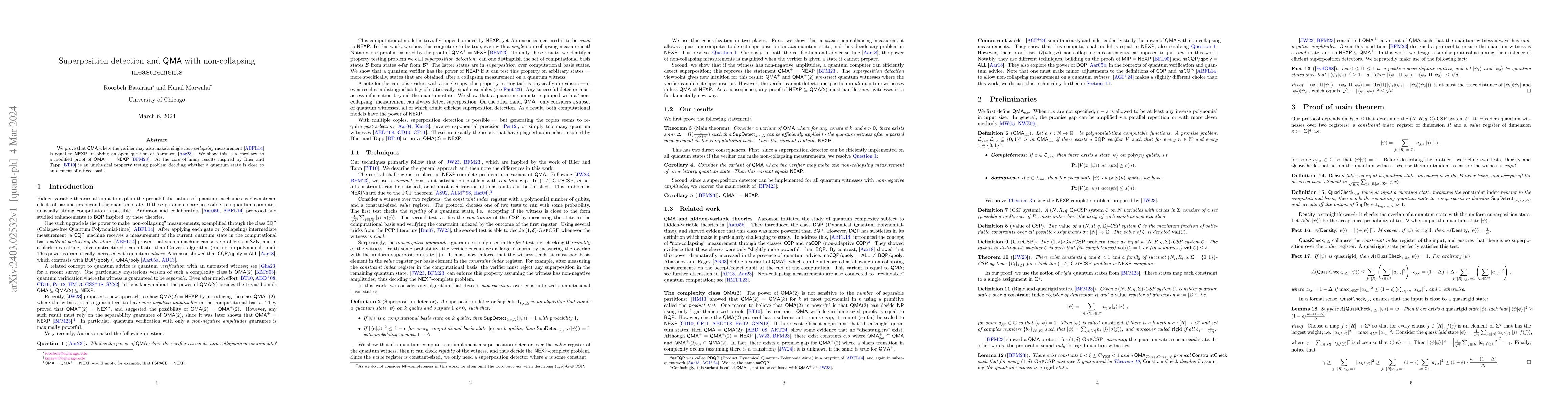 Thumbnail for Superposition detection and QMA with non-collapsing measurements