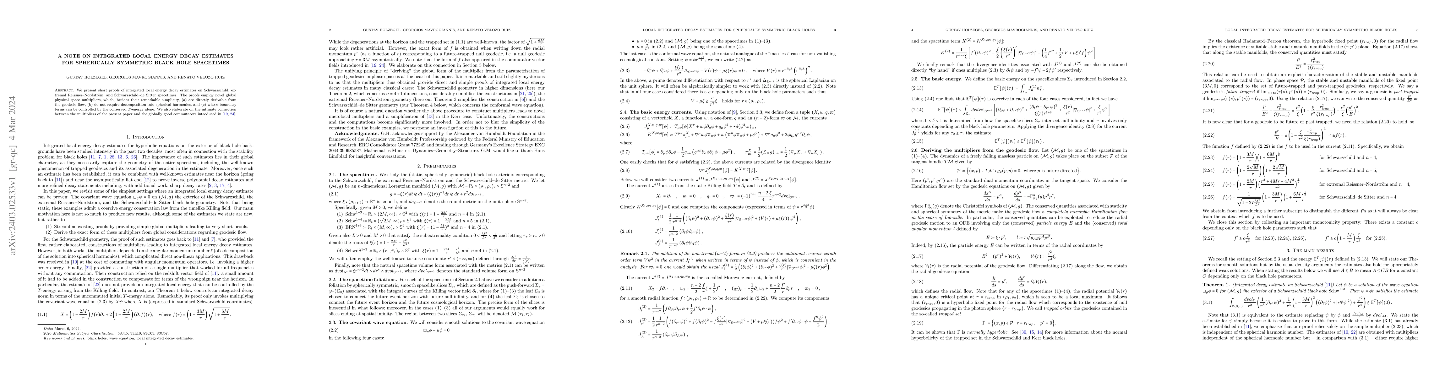 Thumbnail for A note on integrated local energy decay estimates for spherically
  symmetric black hole spacetimes