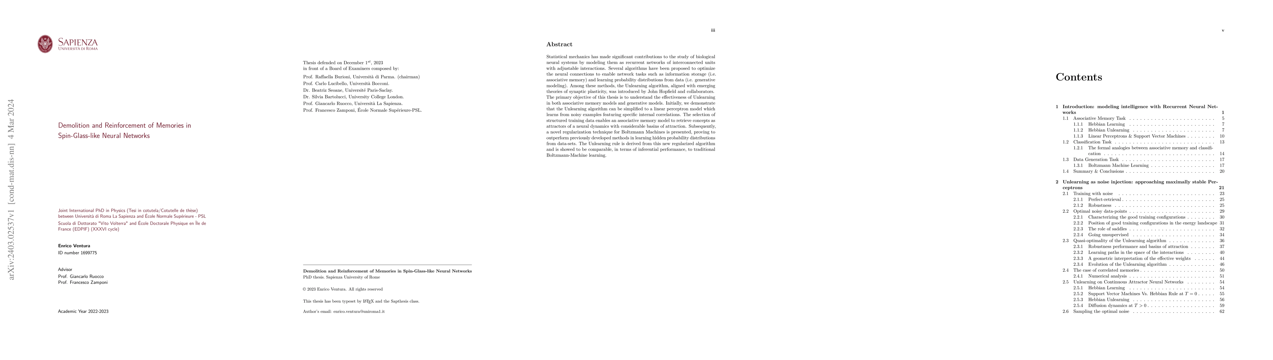 Thumbnail for Demolition and Reinforcement of Memories in Spin-Glass-like Neural
  Networks