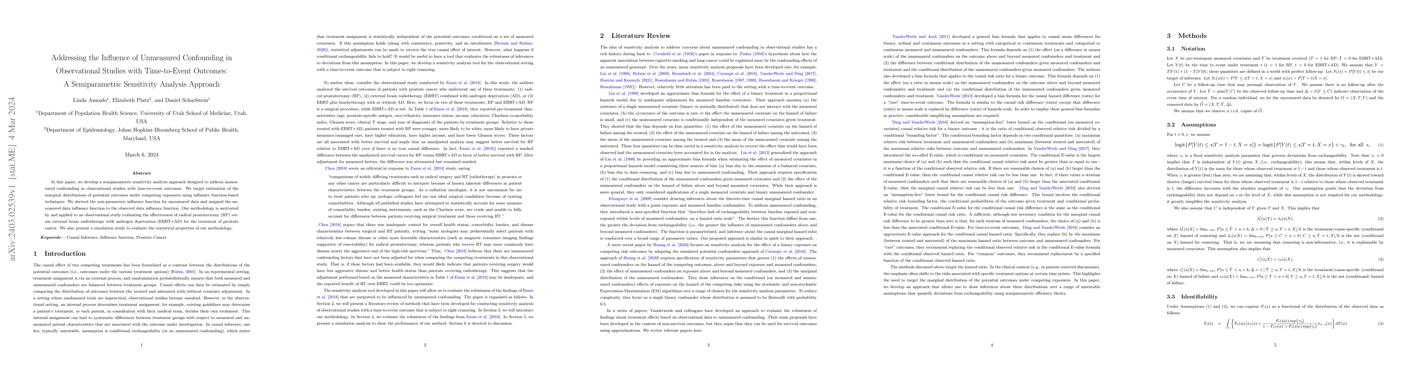 Thumbnail for Addressing the Influence of Unmeasured Confounding in Observational
  Studies with Time-to-Event Outcomes: A Semiparametric Sensitivity Analysis
  Approach
