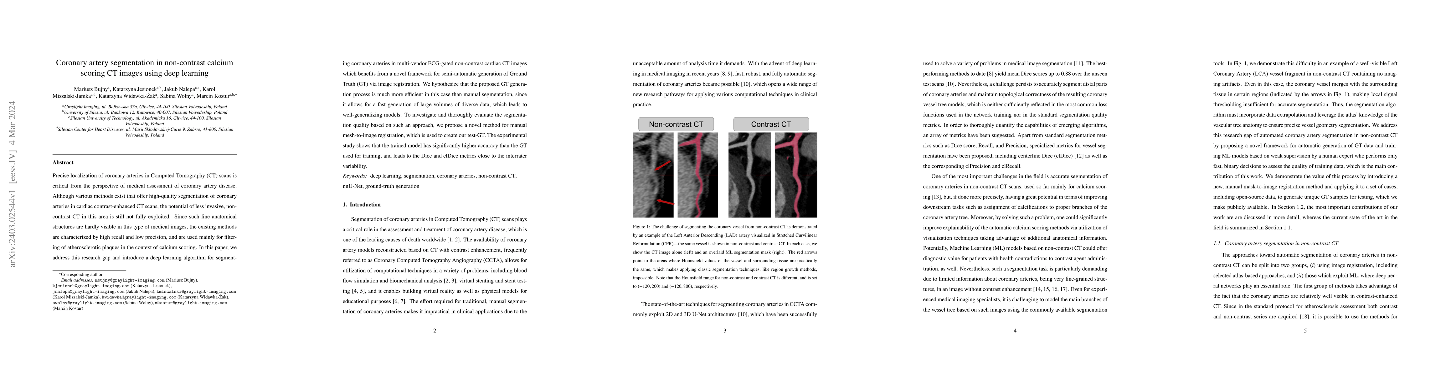 Thumbnail for Coronary artery segmentation in non-contrast calcium scoring CT images
  using deep learning