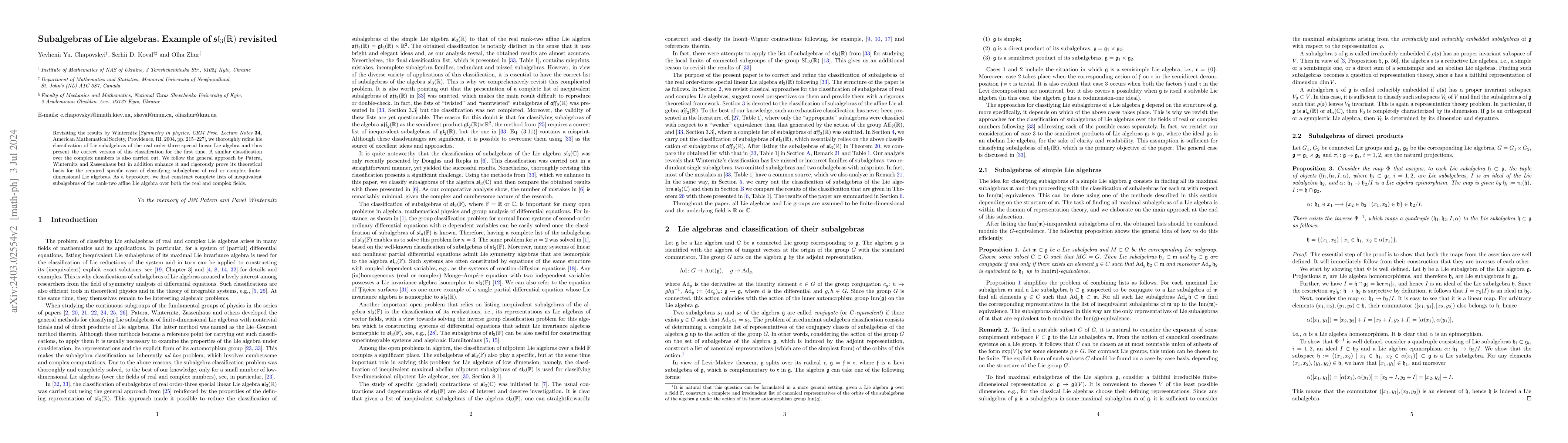 Thumbnail for Subalgebras of Lie algebras. Example of sl(3,R) revisited