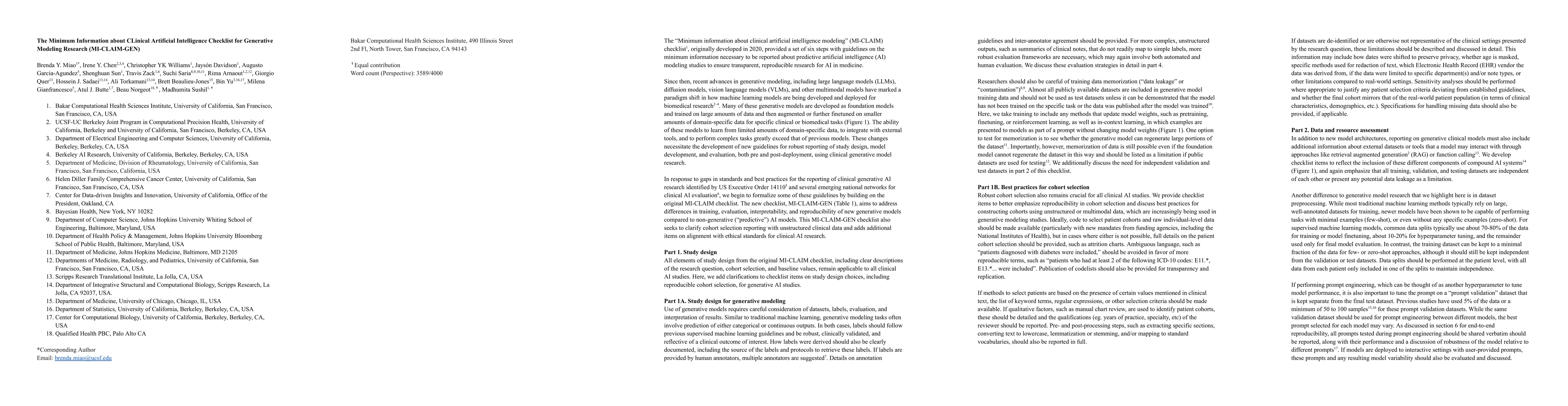 Thumbnail for The Minimum Information about CLinical Artificial Intelligence Checklist
  for Generative Modeling Research (MI-CLAIM-GEN)