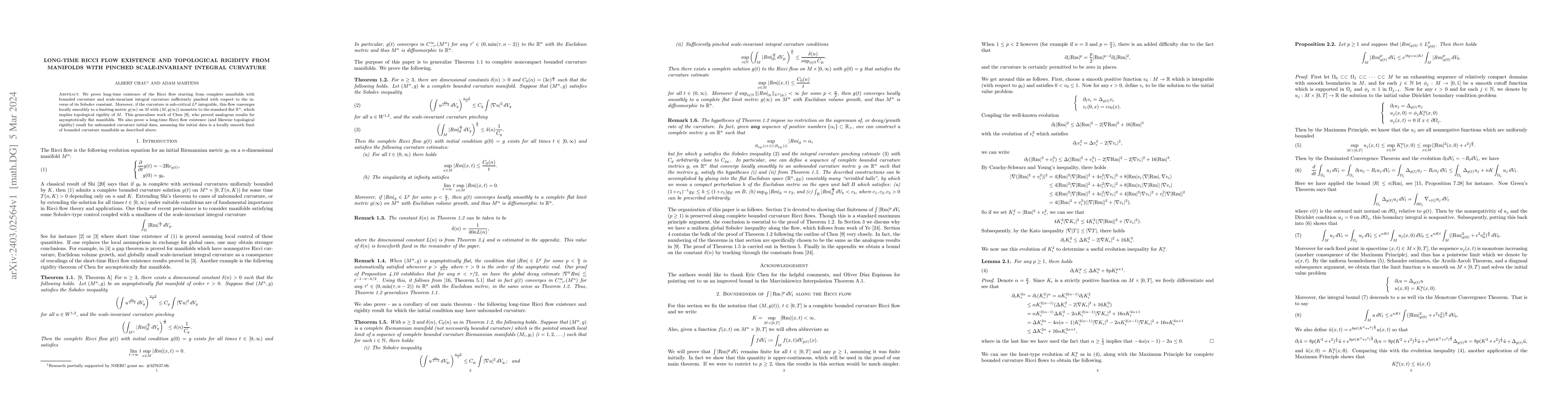 Thumbnail for Long-time Ricci flow existence and topological rigidity from manifolds
  with pinched scale-invariant integral curvature