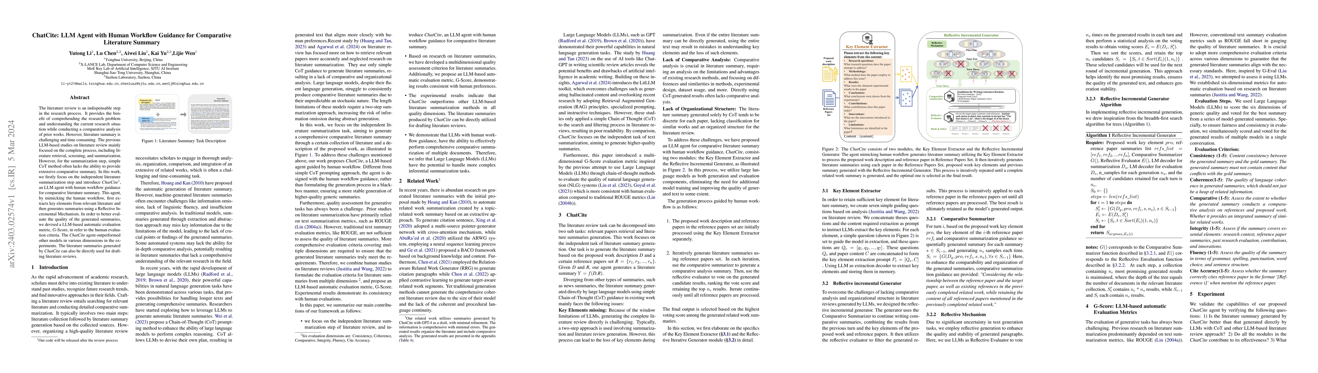 Thumbnail for ChatCite: LLM Agent with Human Workflow Guidance for Comparative
  Literature Summary