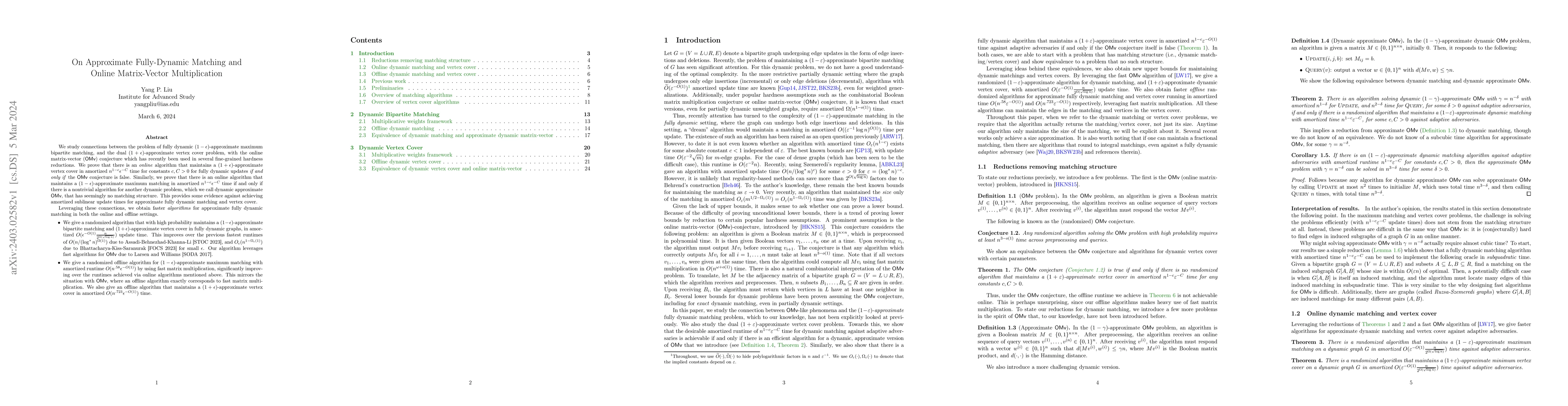 Thumbnail for On Approximate Fully-Dynamic Matching and Online Matrix-Vector
  Multiplication