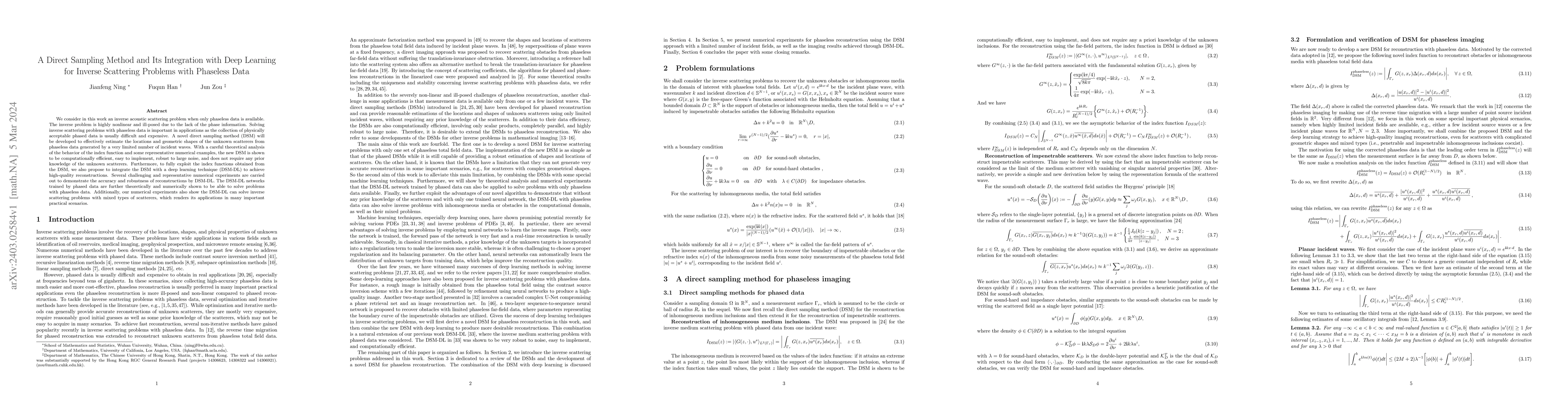 Thumbnail for A Direct Sampling Method and Its Integration with Deep Learning for
  Inverse Scattering Problems with Phaseless Data