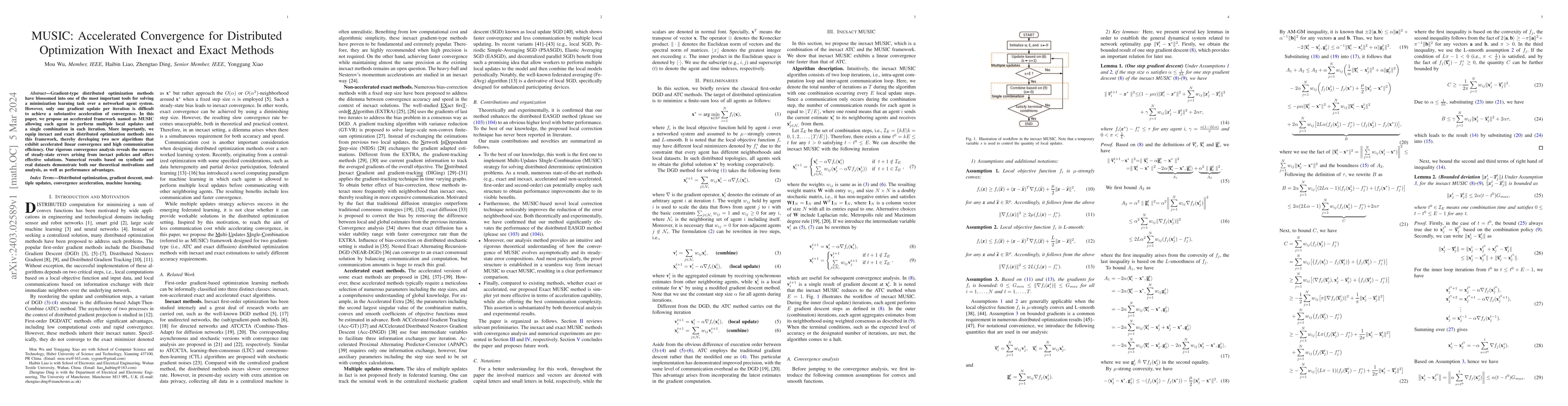 Thumbnail for MUSIC: Accelerated Convergence for Distributed Optimization With Inexact
  and Exact Methods