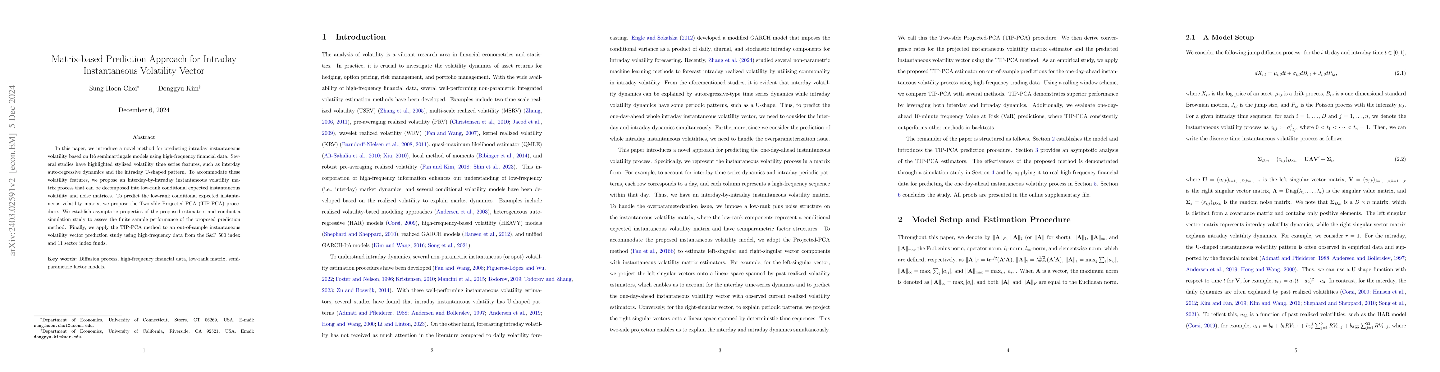 Thumbnail for Matrix-based Prediction Approach for Intraday Instantaneous Volatility
  Vector