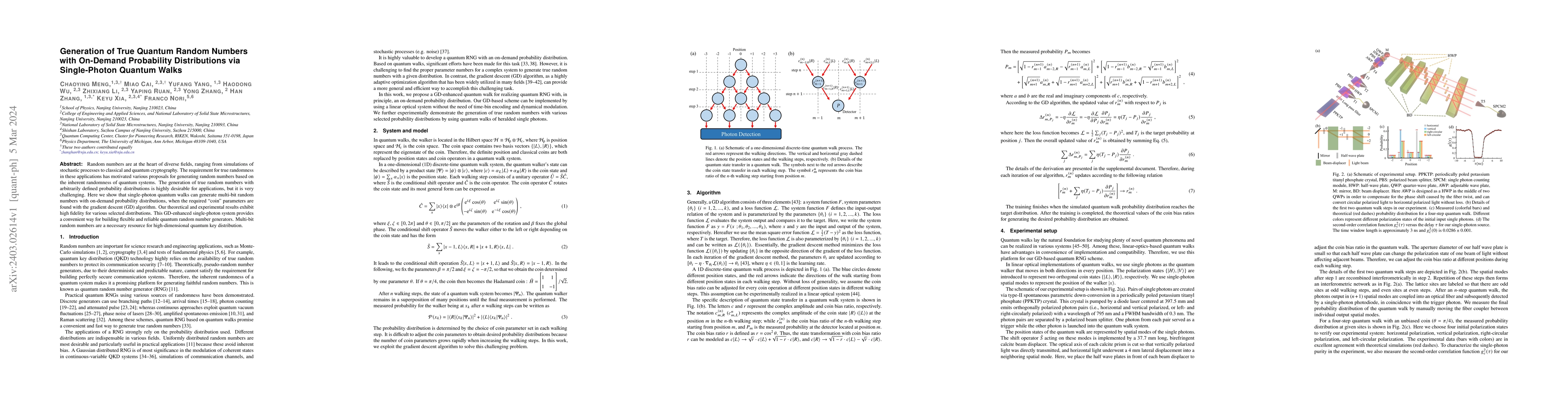 Thumbnail for Generation of True Quantum Random Numbers with On-Demand Probability
  Distributions via Single-Photon Quantum Walks