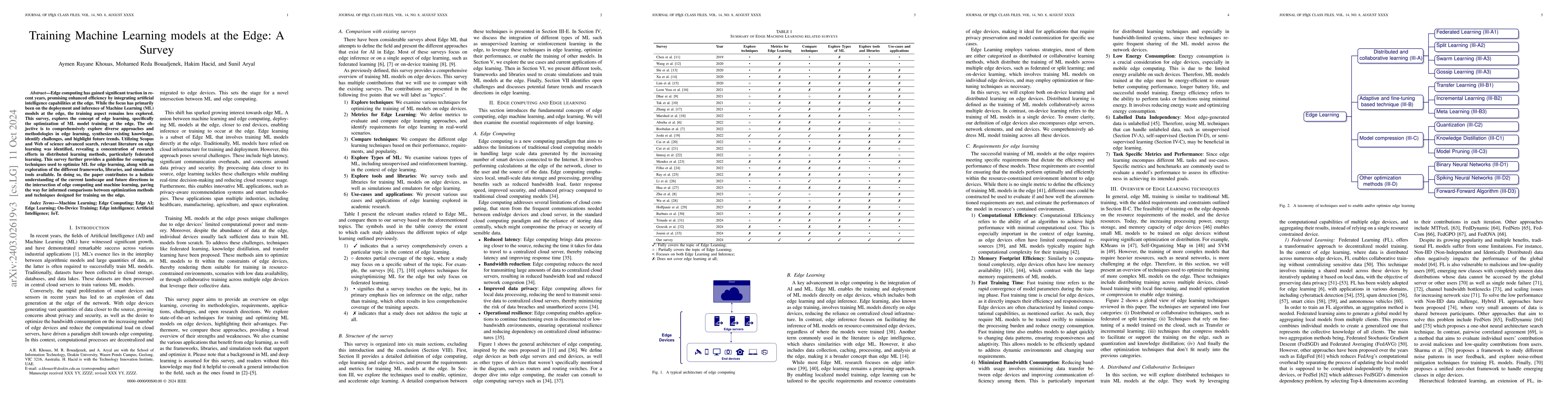 Thumbnail for Training Machine Learning models at the Edge: A Survey