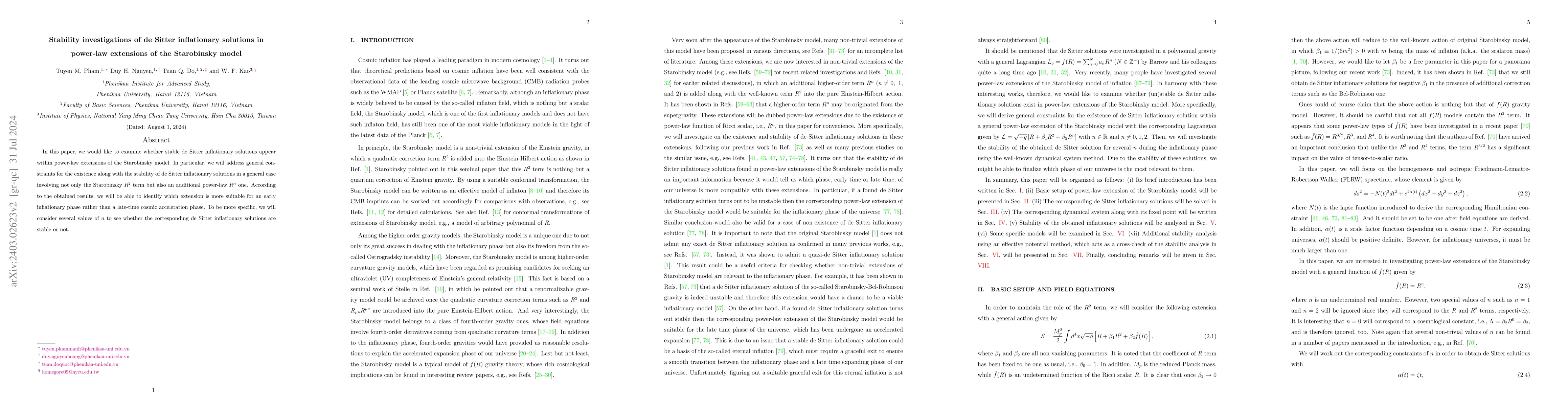 Thumbnail for Stability investigations of de Sitter inflationary solutions in
  power-law extensions of the Starobinsky model