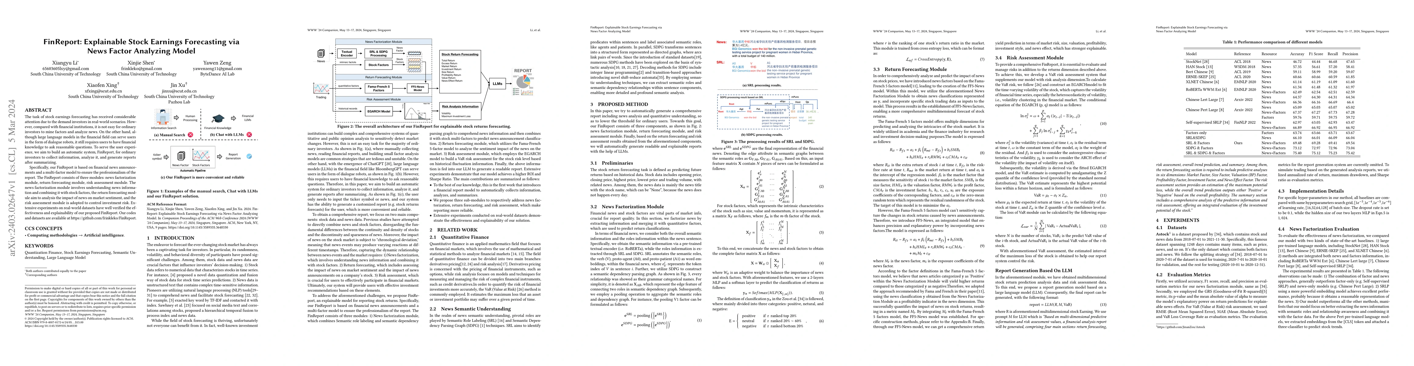 Thumbnail for FinReport: Explainable Stock Earnings Forecasting via News Factor
  Analyzing Model