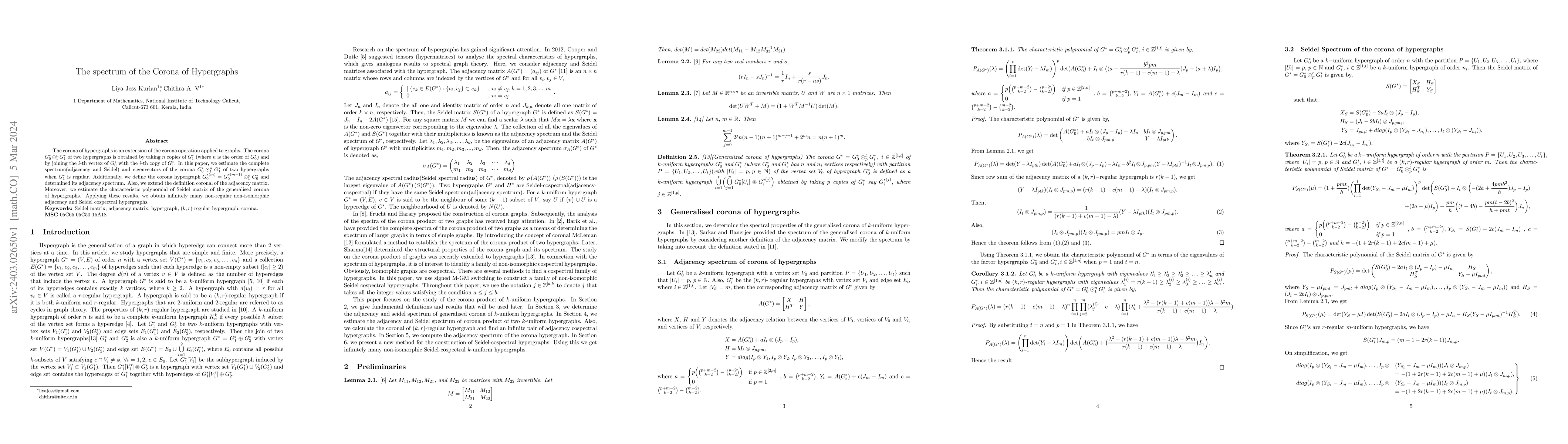 Thumbnail for The spectrum of the Corona of Hypergraphs