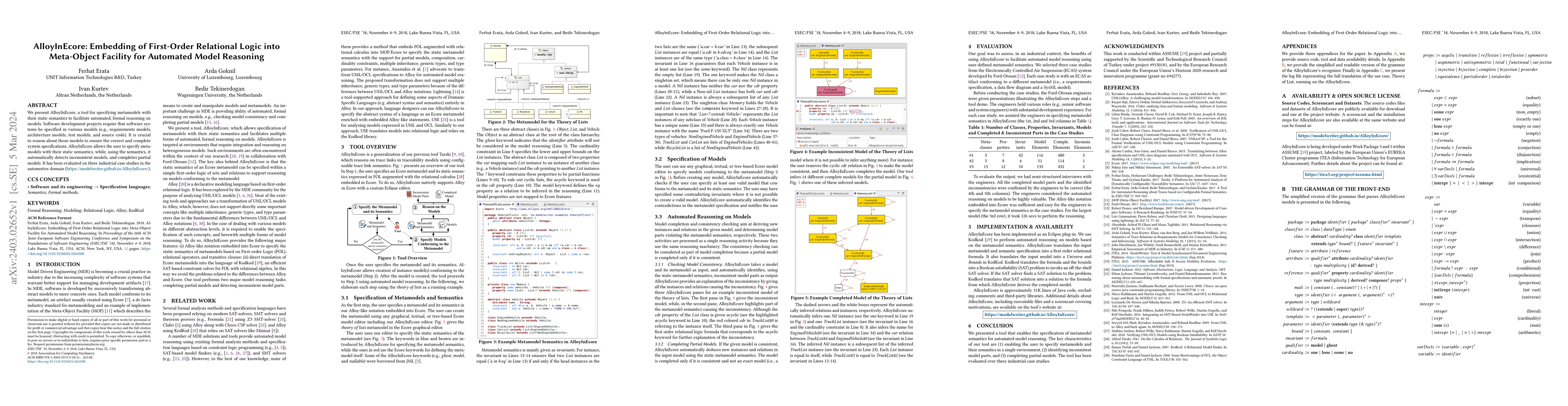 Thumbnail for AlloyInEcore: Embedding of First-Order Relational Logic into Meta-Object
  Facility for Automated Model Reasoning
