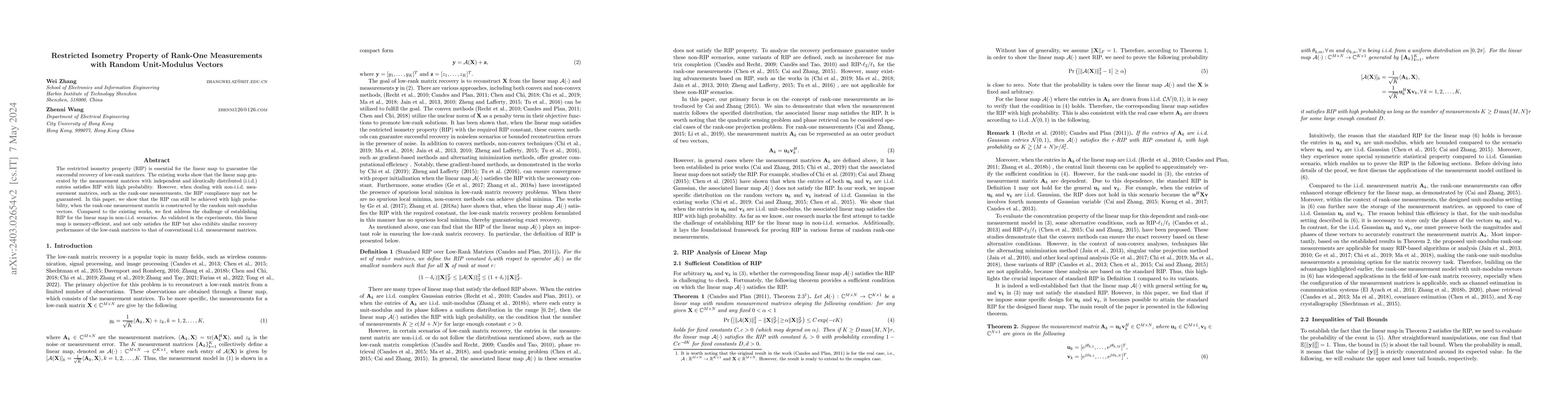 Thumbnail for Restricted Isometry Property of Rank-One Measurements with Random
  Unit-Modulus Vectors