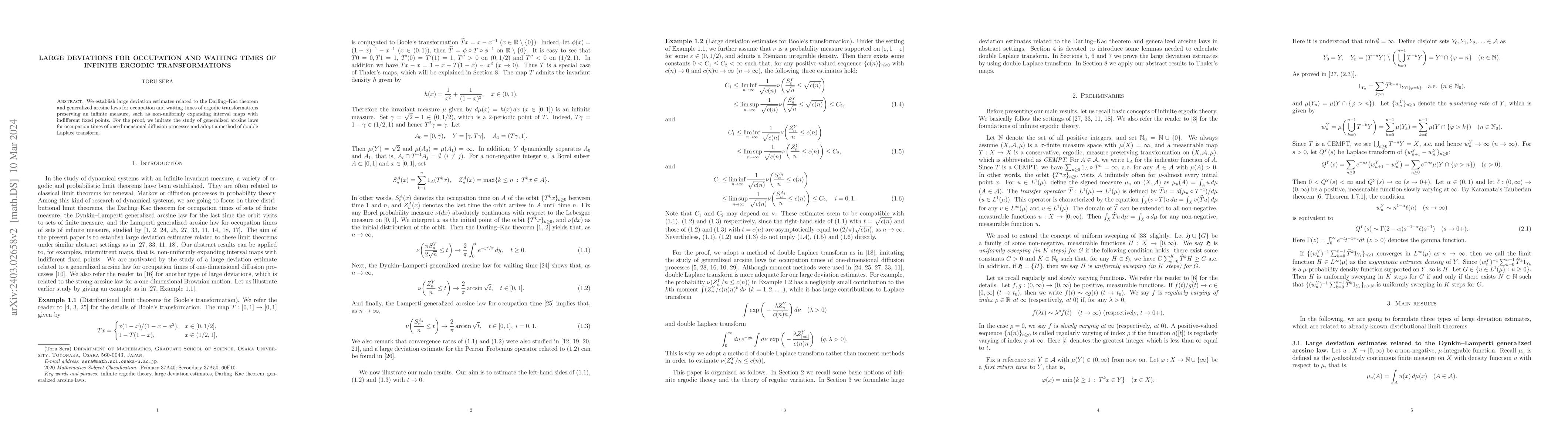 Thumbnail for Large deviations for occupation and waiting times of infinite ergodic
  transformations