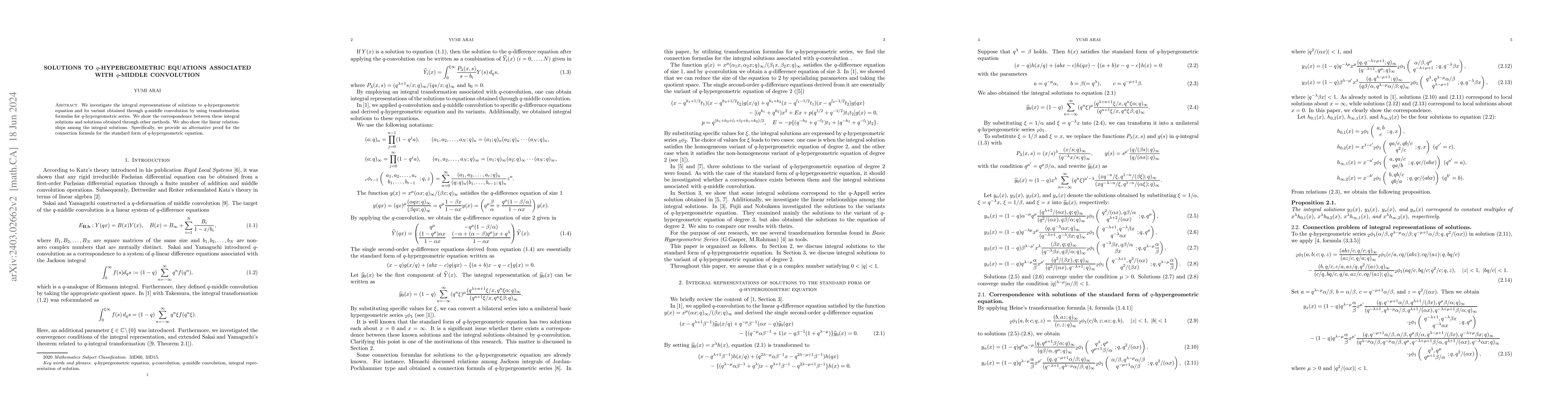 Thumbnail for Solutions to q-hypergeometric equations associated with q-middle
  convolution
