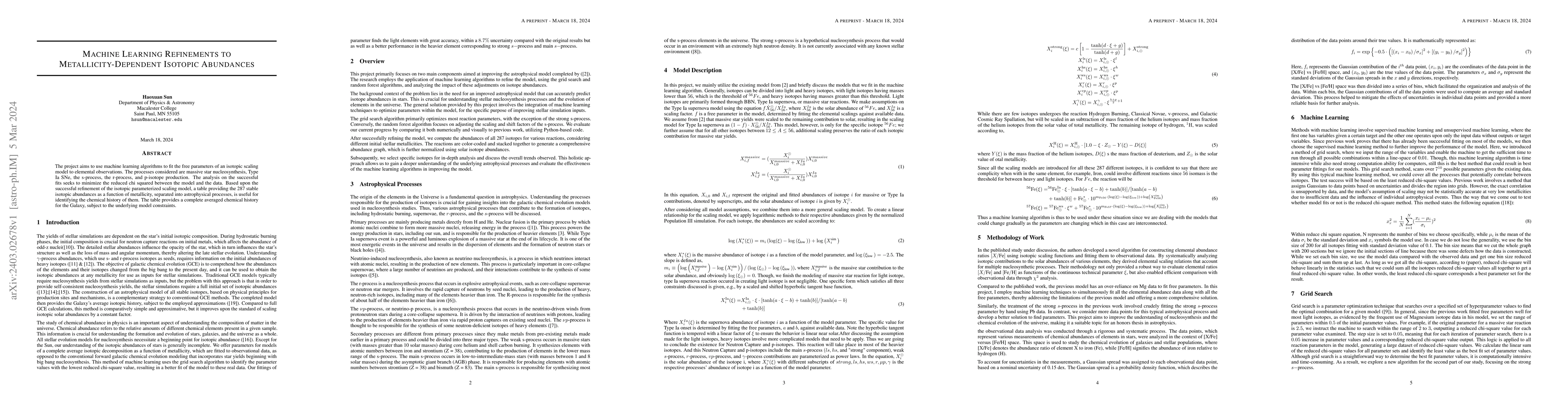 Thumbnail for Machine Learning Refinements to Metallicity-Dependent Isotopic
  Abundances