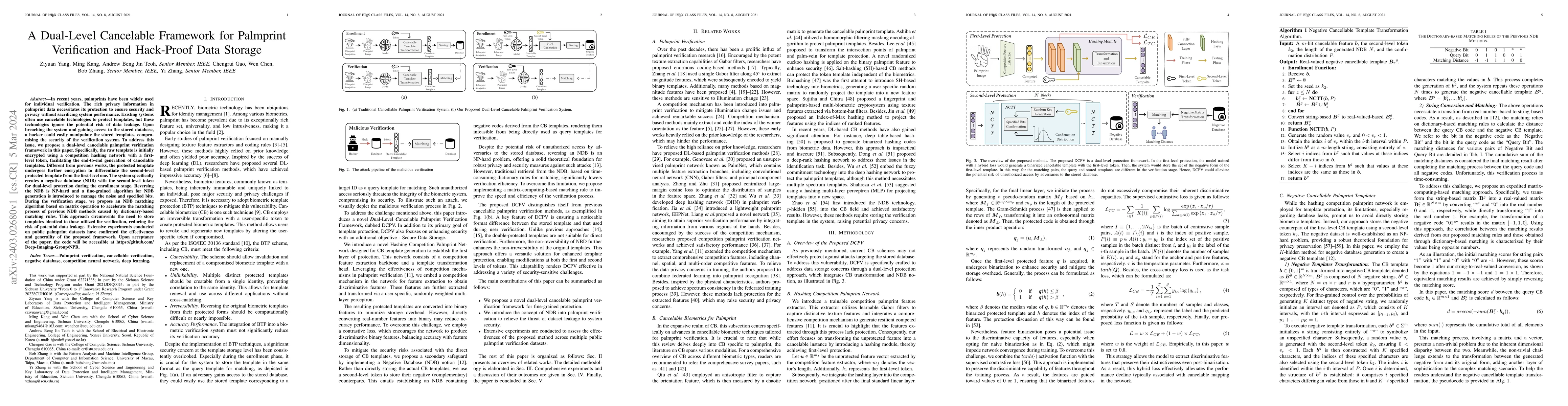 Thumbnail for A Dual-Level Cancelable Framework for Palmprint Verification and
  Hack-Proof Data Storage